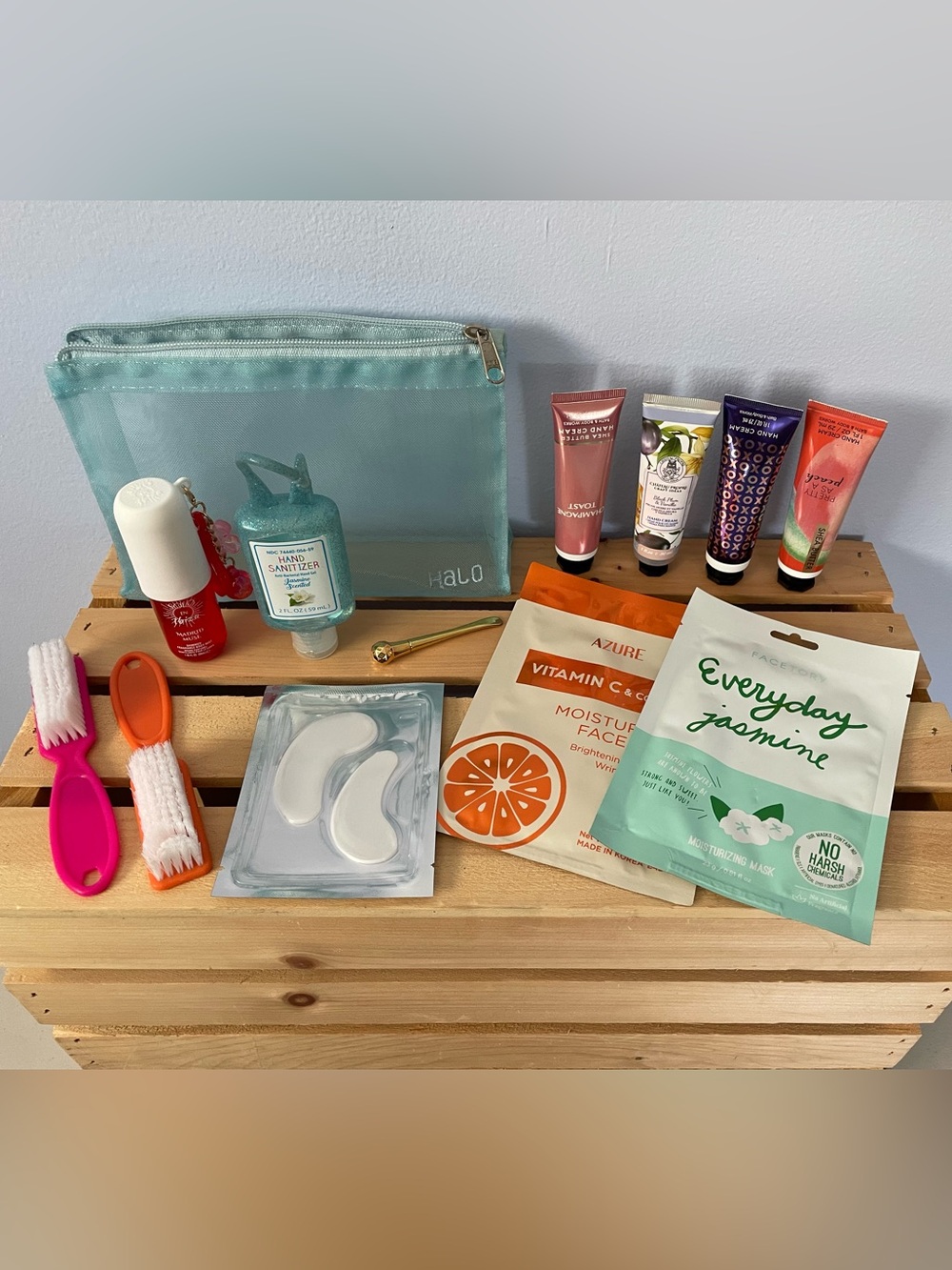 Travel Spa Essentials Set with Blue Zip Pouch